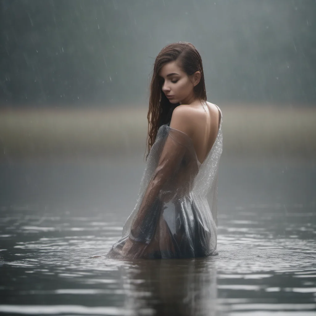 aia beautiful young girl in a short wet transparent dress in a rainy foggy lake amazing awesome portrait 2