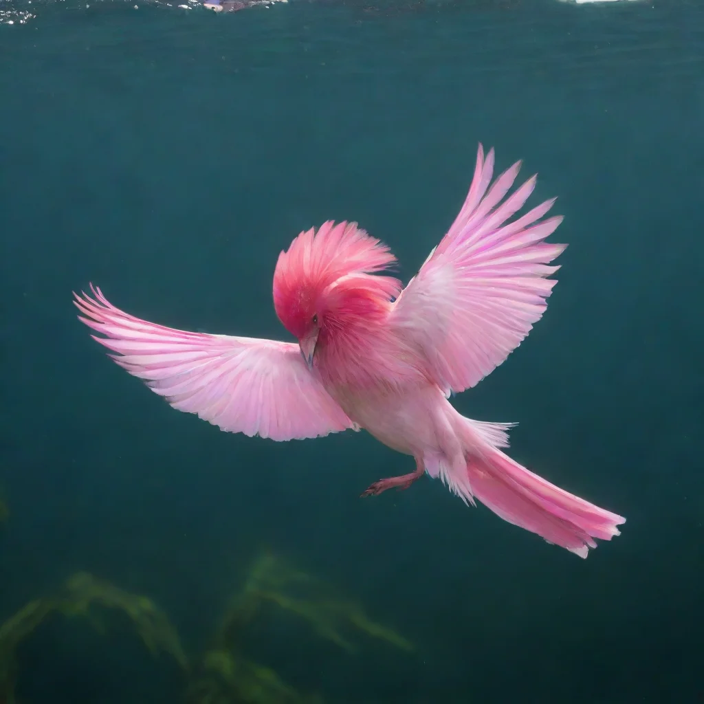 aia bird with pink plumage dives under the water and catches fish