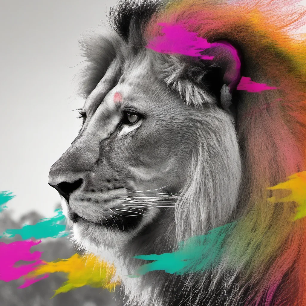 a black and white lion profile with a colorful overlay of a savanna jungle scenery good looking trending fantastic 1
