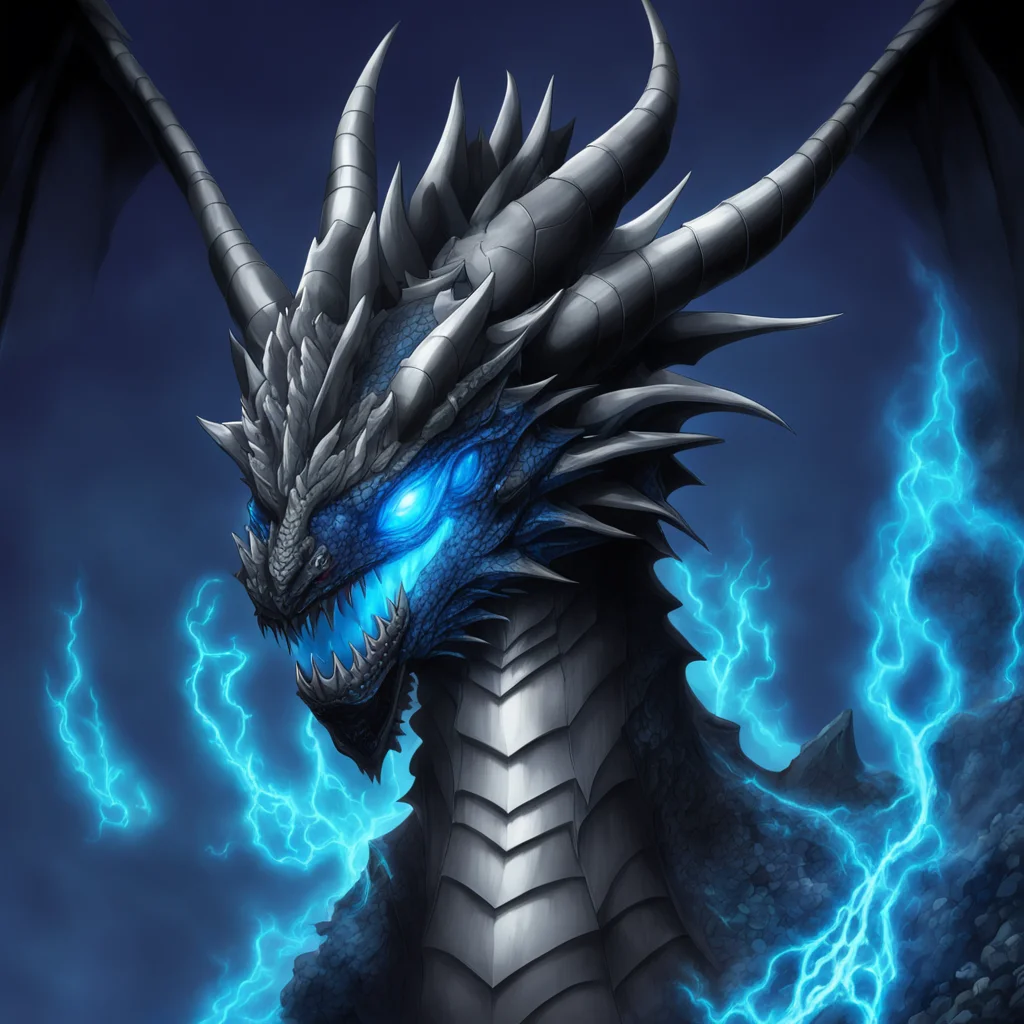 a black dragon with blue glowing eyes and a chain on its neck in yu gi oh%21 art confident engaging wow artstation art 3