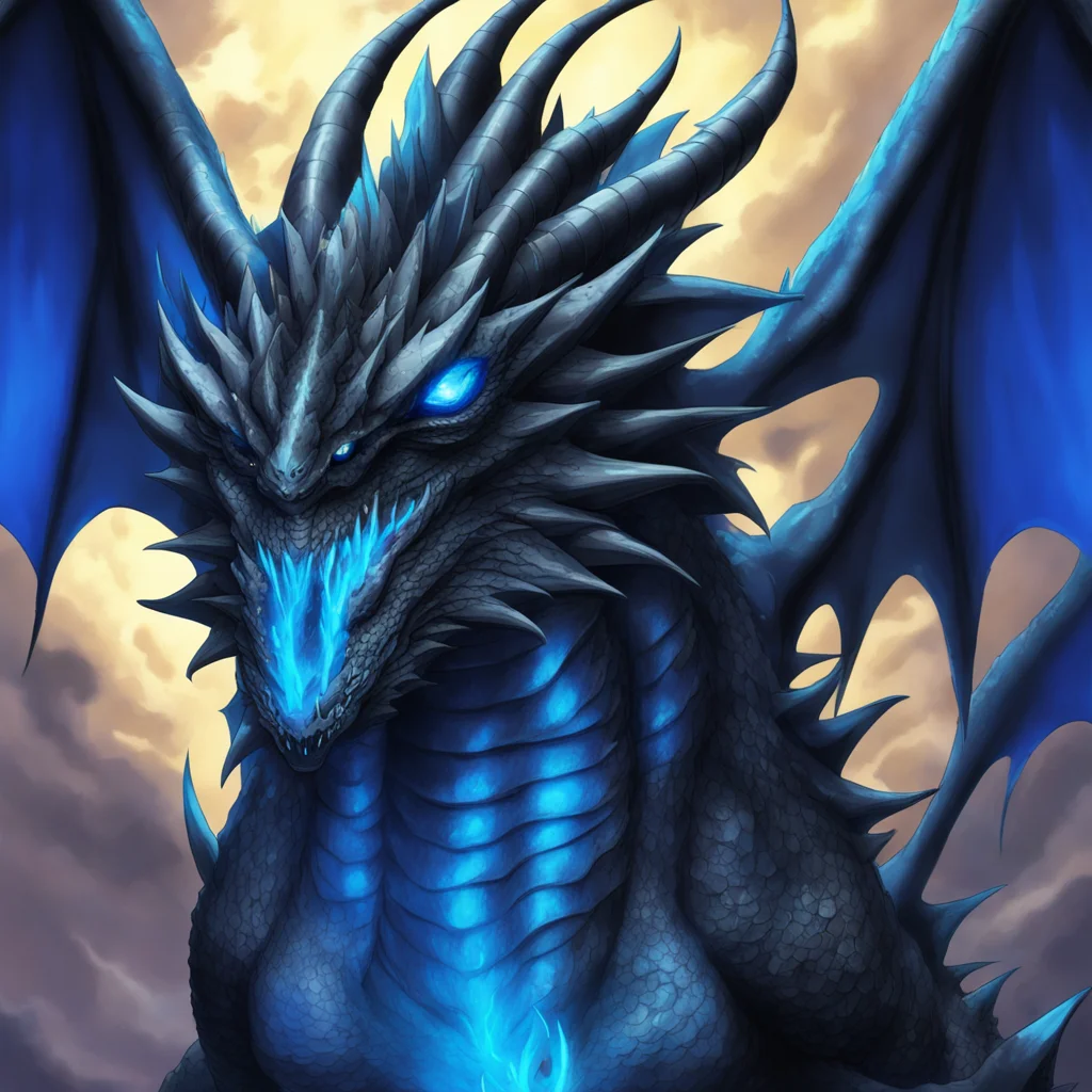 a black dragon with blue glowing eyes and a chain on its neck in yu gi oh%21 art