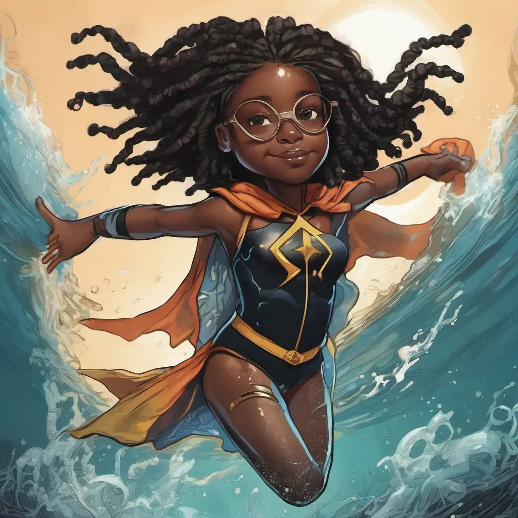 aia black little girl  superhero with locs that can swim with fins amazing awesome portrait 2