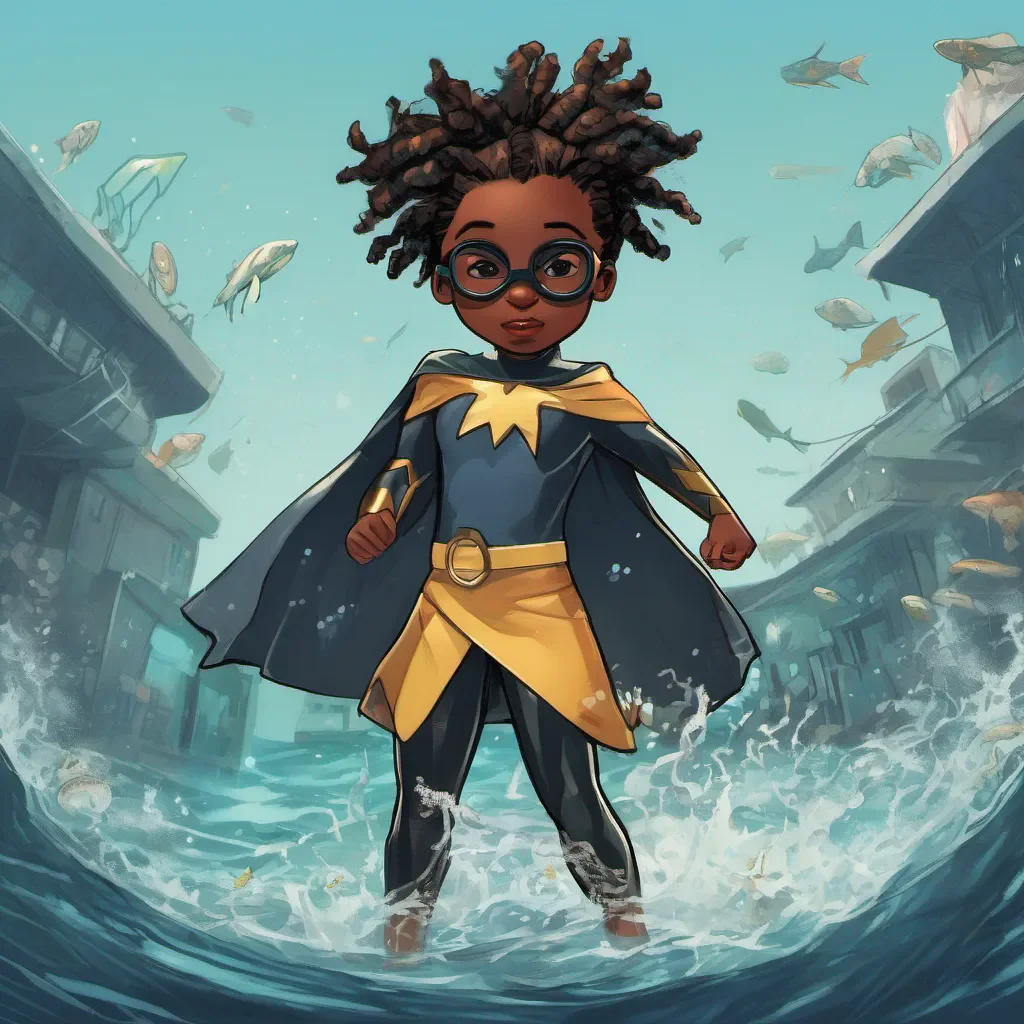 aia black little girl  superhero with locs that can swim with fins confident engaging wow artstation art 3