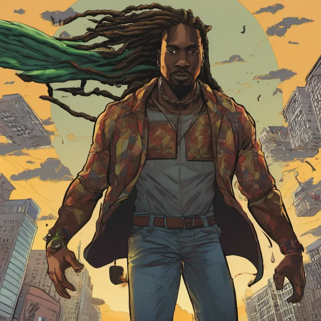 a black man with locs superhero who can fly confident engaging wow artstation art 3