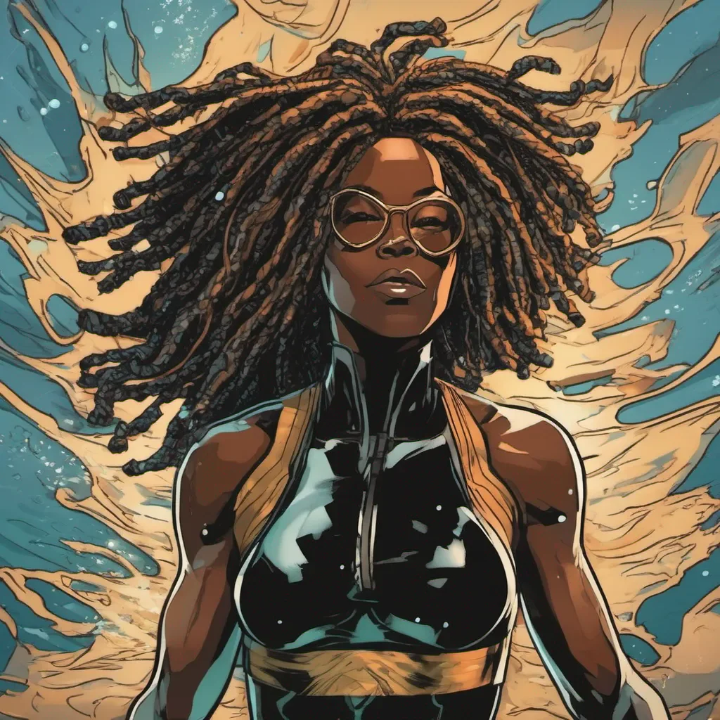 aia black woman superhero with locs that can swim amazing awesome portrait 2