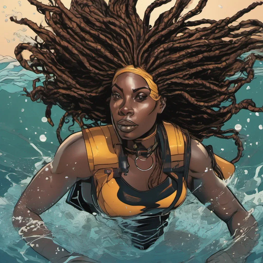 aia black woman superhero with locs that can swim