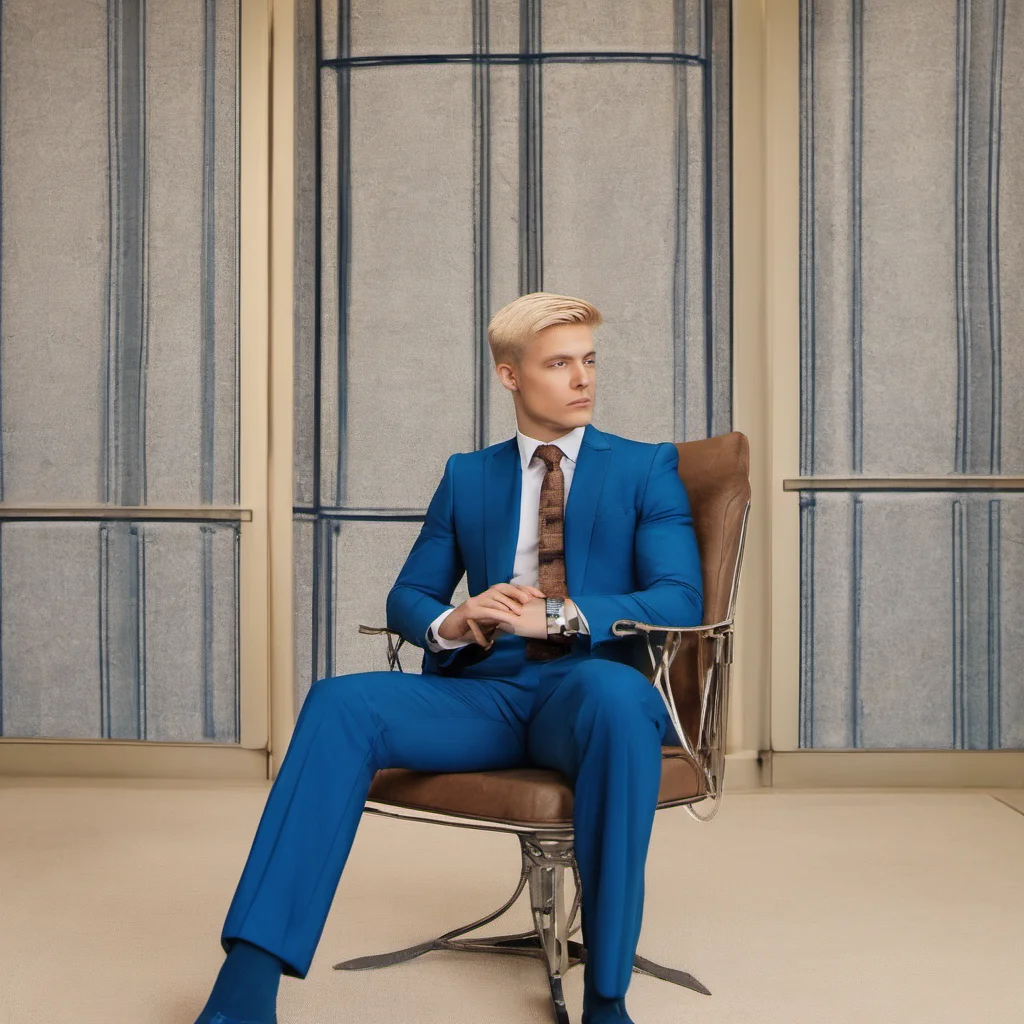 a blond man in blue suits sits on a chair amazing awesome portrait 2