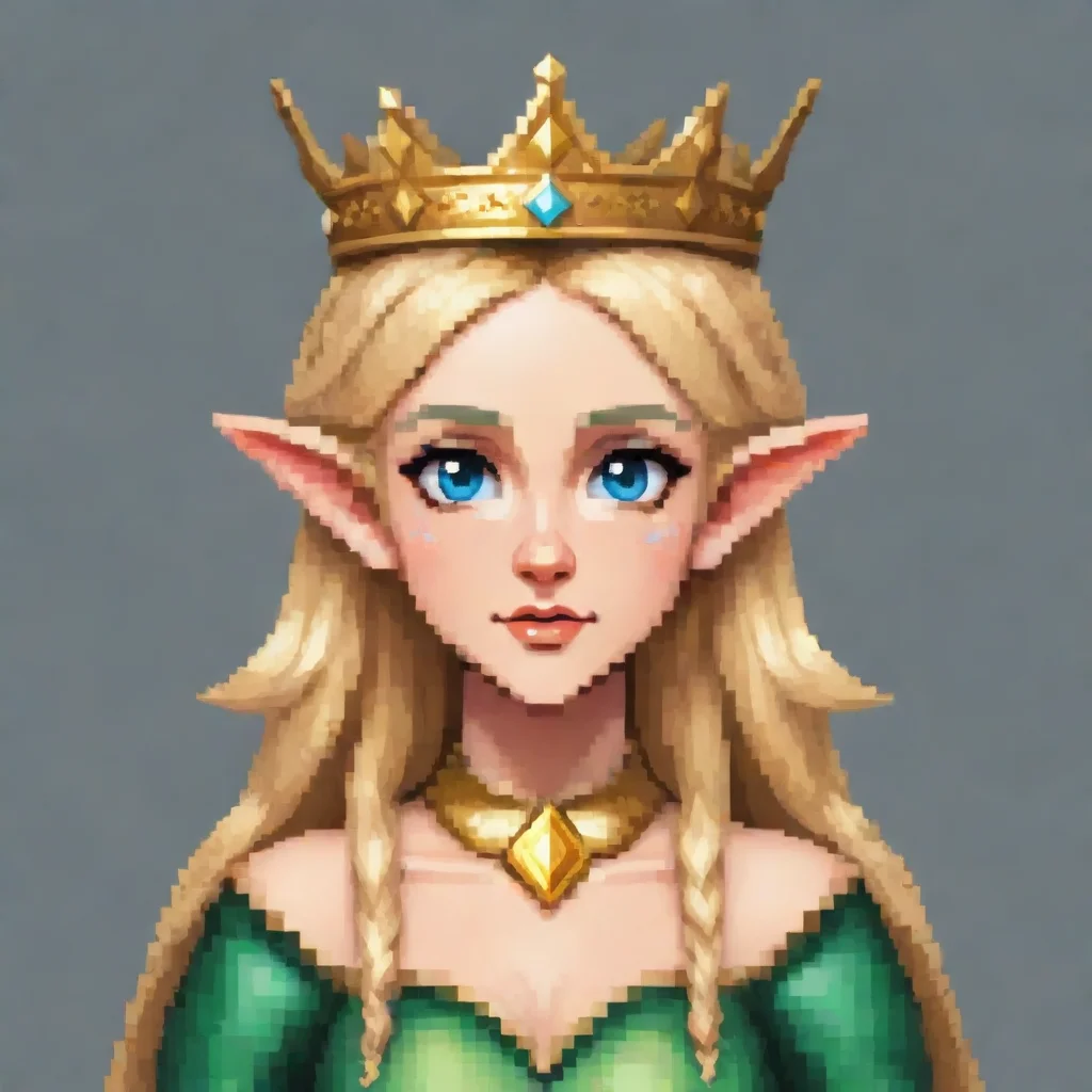 aia blonde elf with a crown in a pixel art style