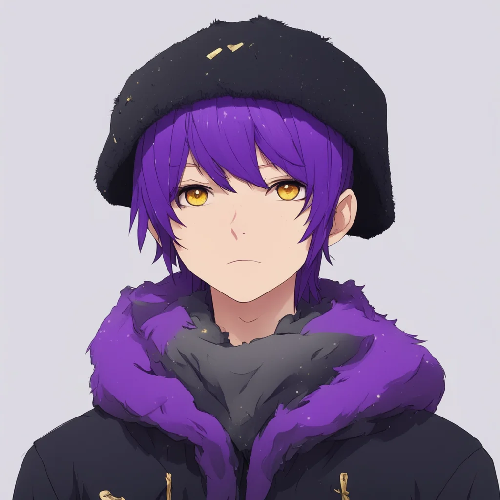 aia boy of medium height%2C thin with dark purple hair%2C very short and messy%2C golden eyes%2C has a black winter hat on his head%2C he is tender and kind%2C anime mode