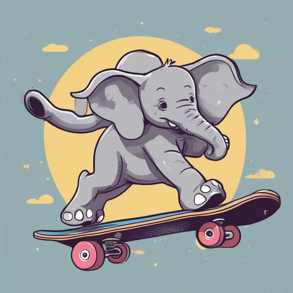 aia cartoon elephant flying through the air on a skateboard%2C process art%2C flat shading%2C storybook illustration%2C flat colors amazing awesome portrait 2