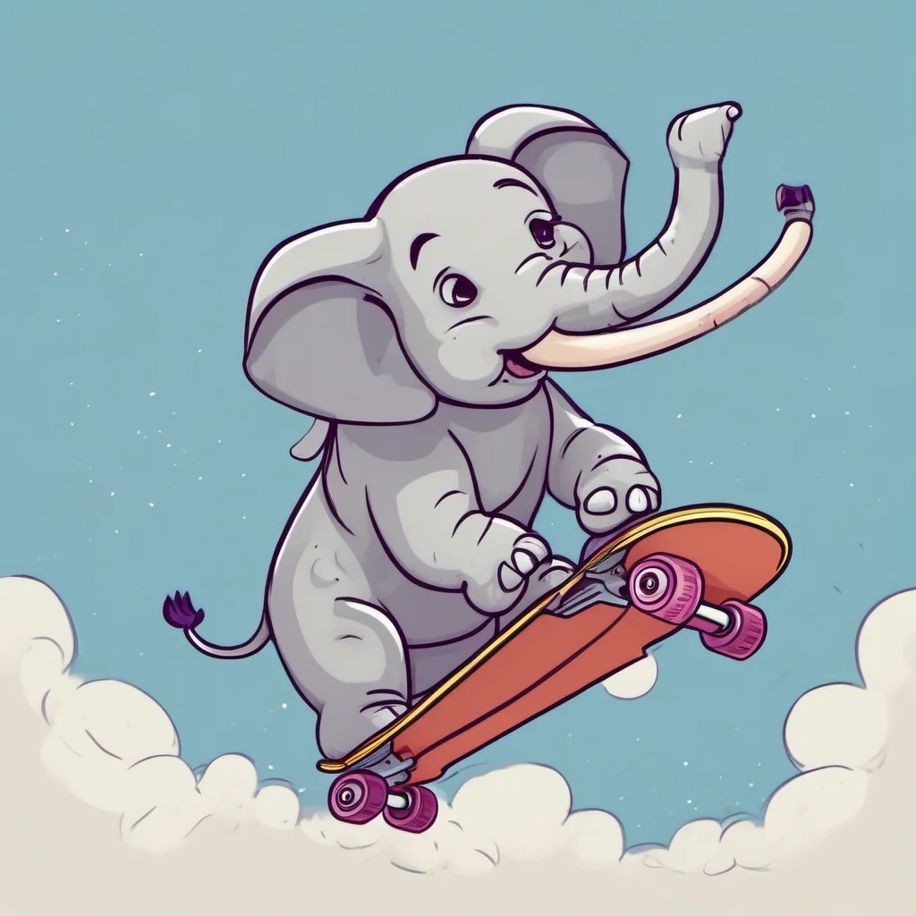 aia cartoon elephant flying through the air on a skateboard%2C process art%2C flat shading%2C storybook illustration%2C flat colors good looking trending fantastic 1