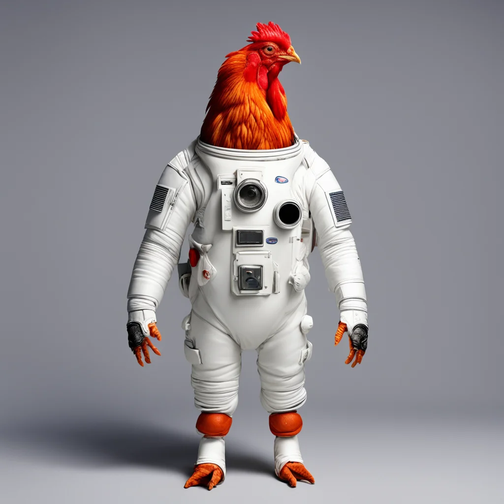 a chicken without a head in a spacesuit 