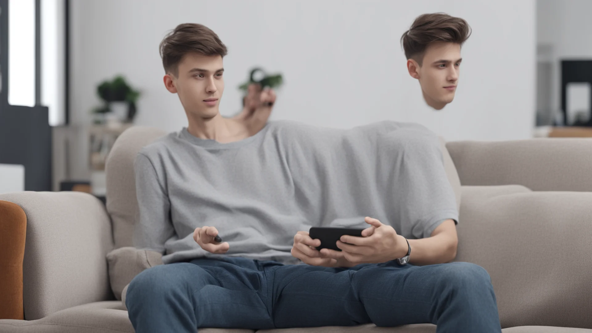 aia college boy sitting on sofa and play game in mobile%2C front view%2C 4k reoulution good looking trending fantastic 1 wide