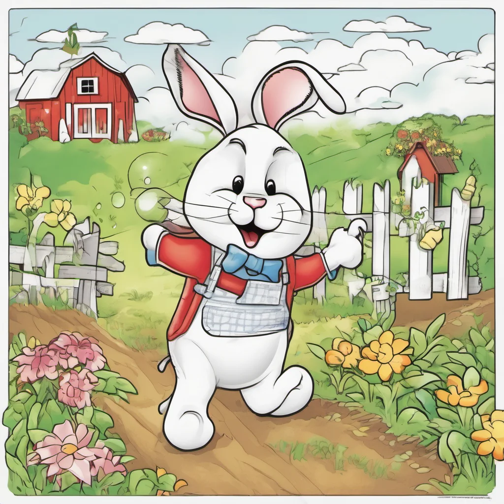 a coloring book illustration of bouncy the bunny description%3A bouncy loves to hop around the farm%2C always bringing joy and laughter to everyone with its energetic personality. good looking trend