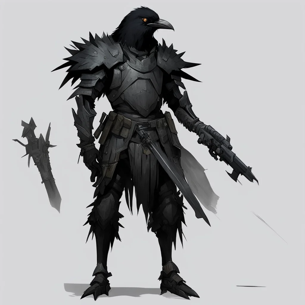 a crow person  full  armor with dual weapons and a scar on left eye concept art confident engaging wow artstation art 3