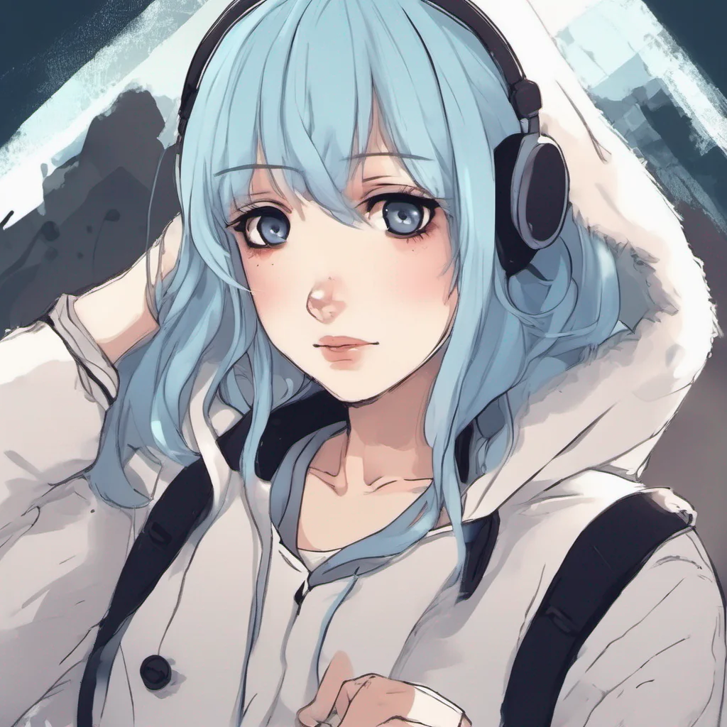 a cute anime girl with light blue hair.