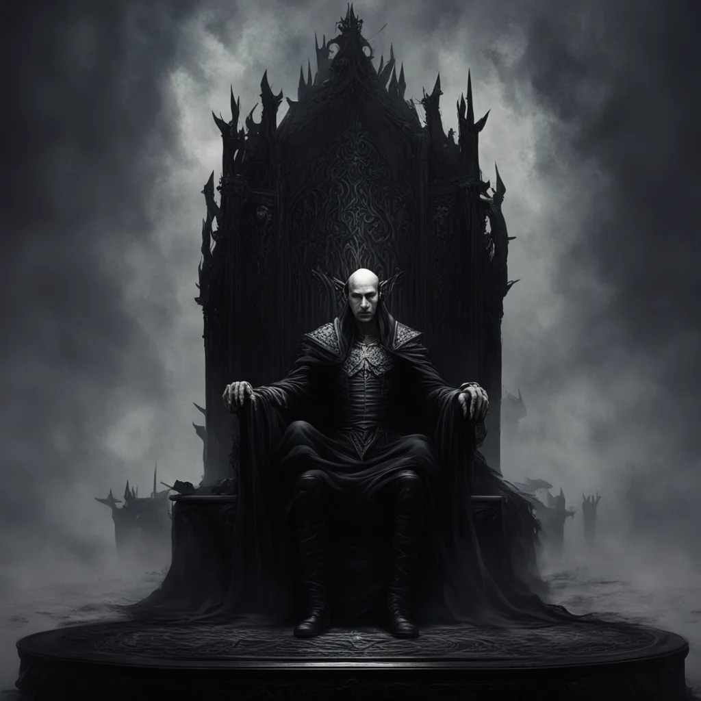 a dark lord sits on his dark throne