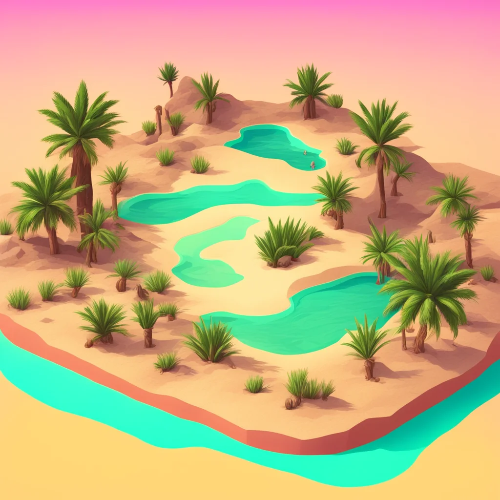 a desert with an oasis in isomatric style