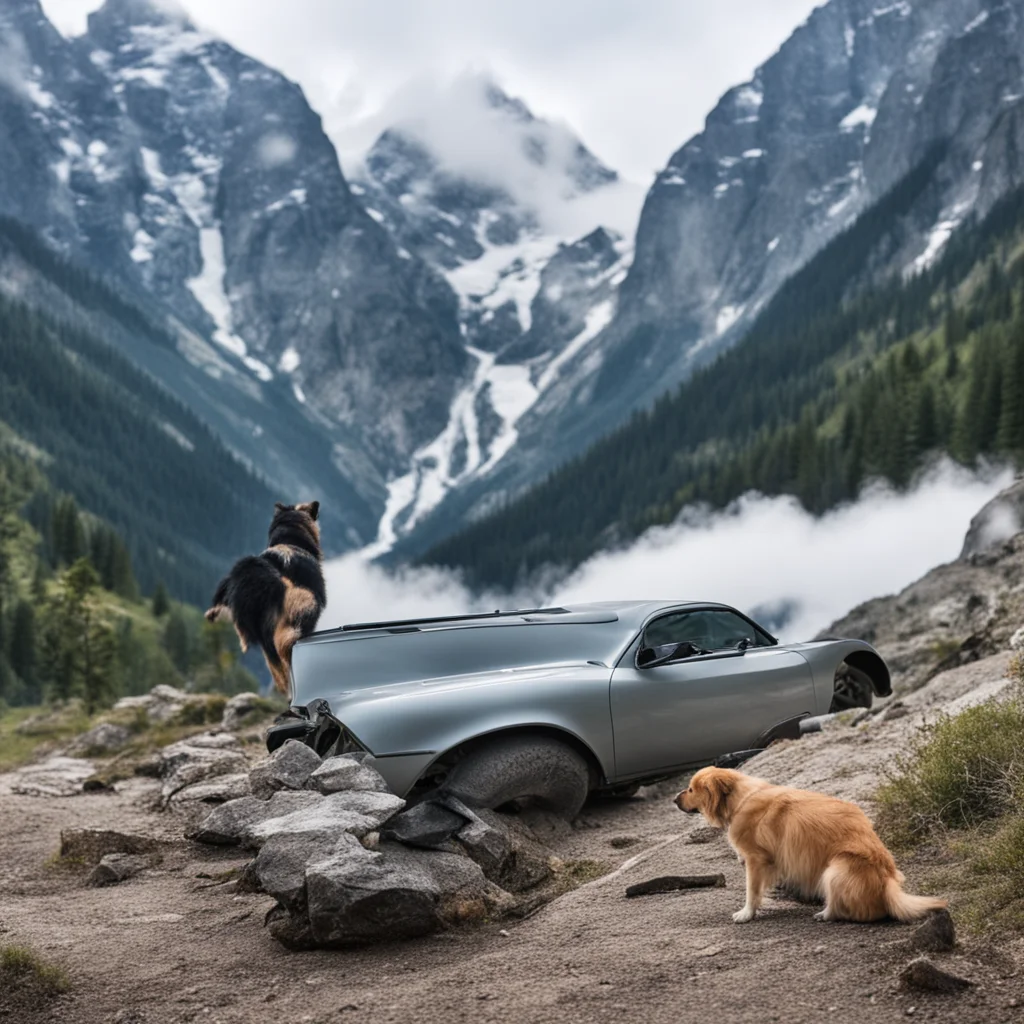 aia dog visiting mountain with his car
