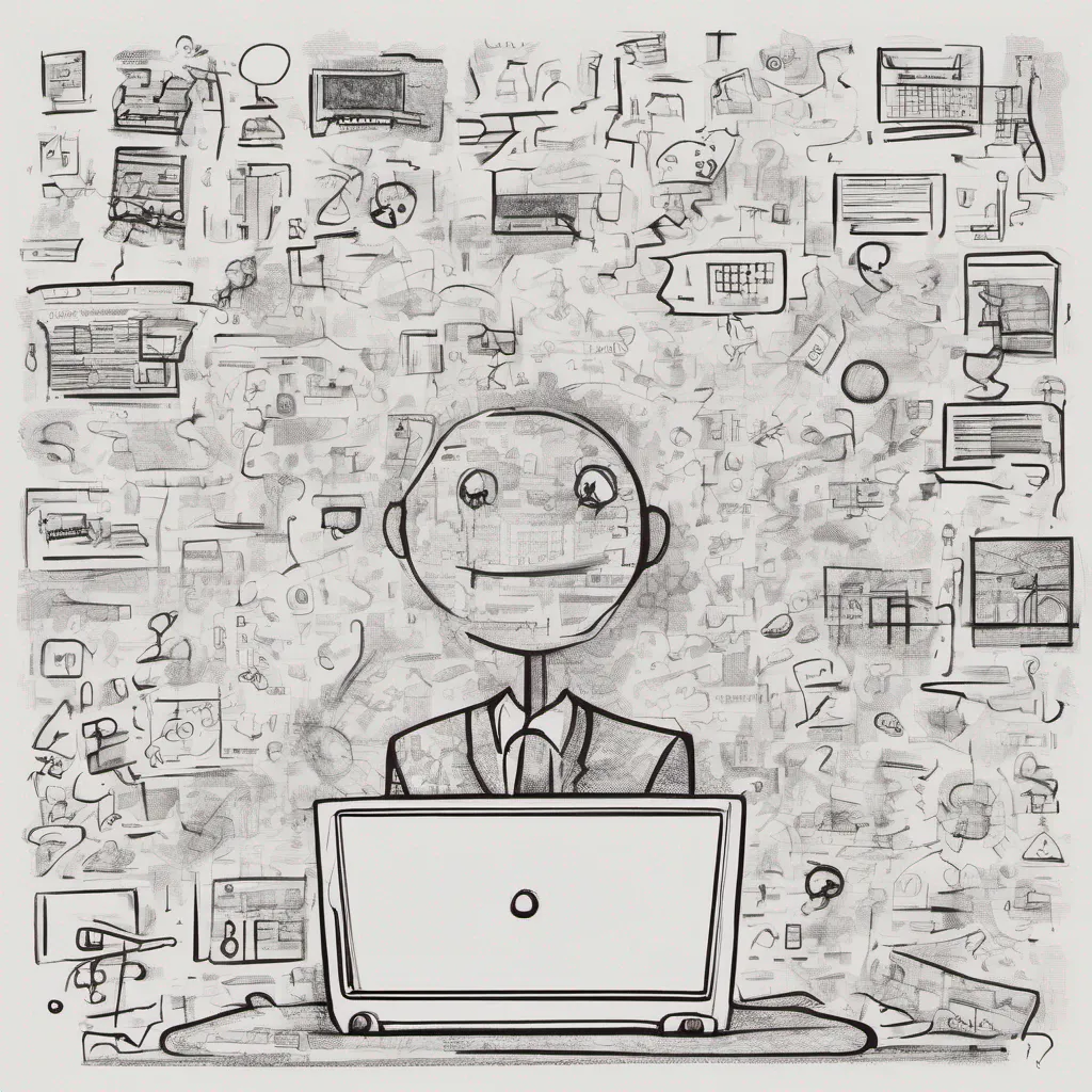 aia doodle drawing consisting of many small small elements or drawings%2C based on the topic www. it must illustrate%2C interpret and emphasize the theme of world wide web. the small elements should be connected together. there should be a man sitting with a labtop and small doodles related to web and www are coming out of his mind confident engaging wow artstation art 3