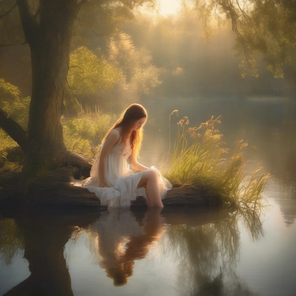 aia dreamy young nymph%2C her eyes closed%2C warm glow of sunlight   small%2C idyllic lake confident engaging wow artstation art 3