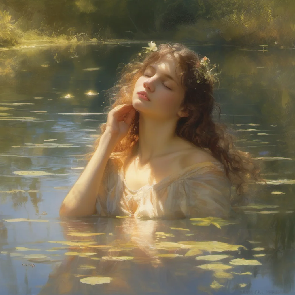 aia dreamy young nymph%2C her eyes closed%2C warm glow of sunlight   small%2C idyllic lake good looking trending fantastic 1