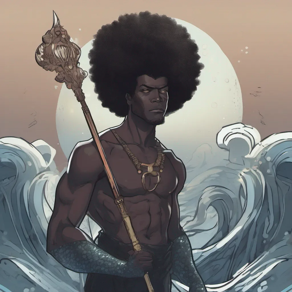 a ethereal black mermaid man with a afro and a spear amazing awesome portrait 2