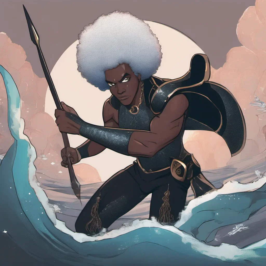 a ethereal black mermaid man with a afro and a spear confident engaging wow artstation art 3