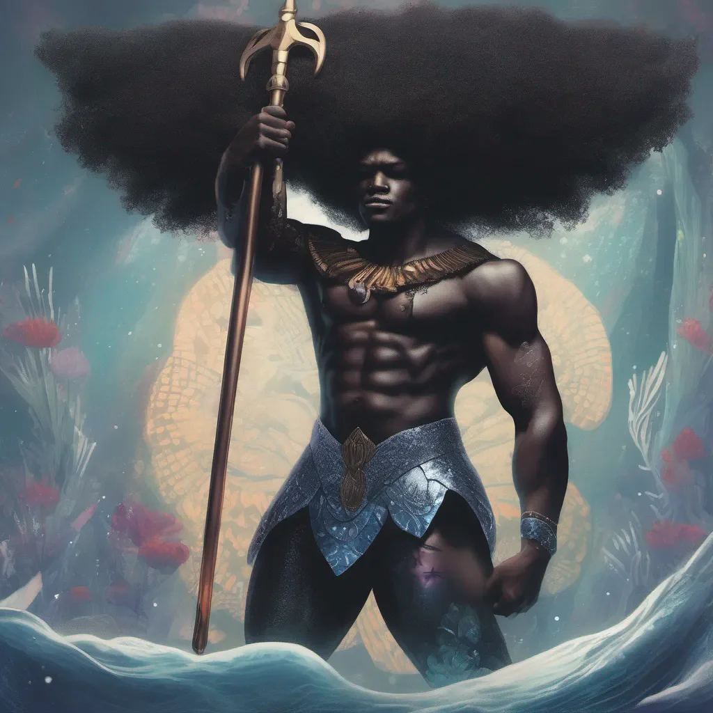 aia ethereal black mermaid man with a afro and a spear good looking trending fantastic 1