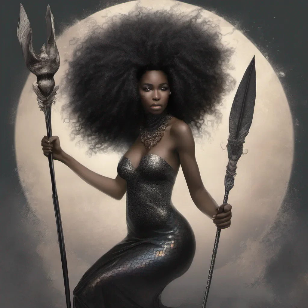 a ethereal black mermaid womain with a afro and a spear amazing awesome portrait 2