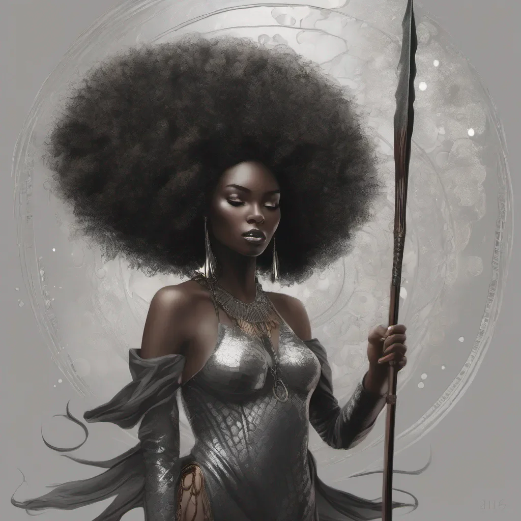 a ethereal black mermaid womain with a afro and a spear good looking trending fantastic 1