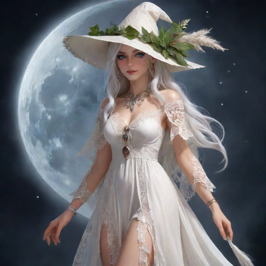 aia female astral elf moon druid with lace white dress and big hat rpg 
