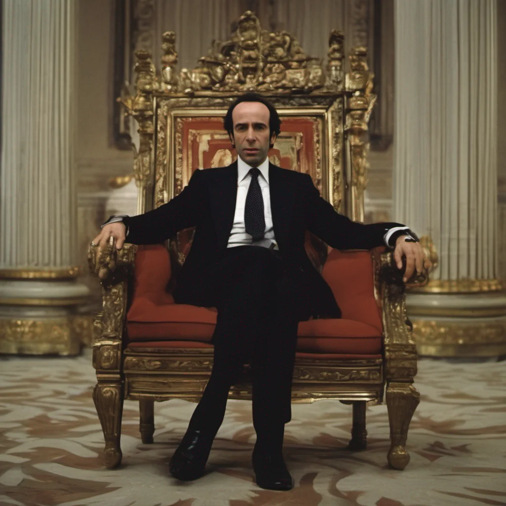 a frame from a 70s film by roberto benigni on a throne dressed as the president of the italian republic amazing awesome portrait 2