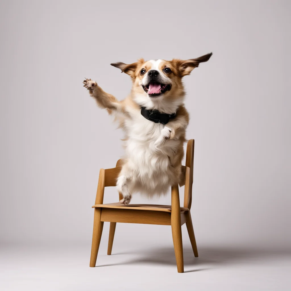 a funny dog dancing on a chair