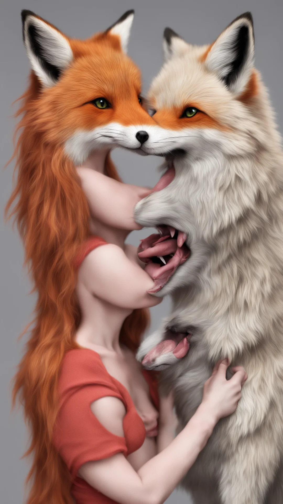 a furry fox girl swallowing a furry wolf girl head first amazing awesome portrait 2 tall