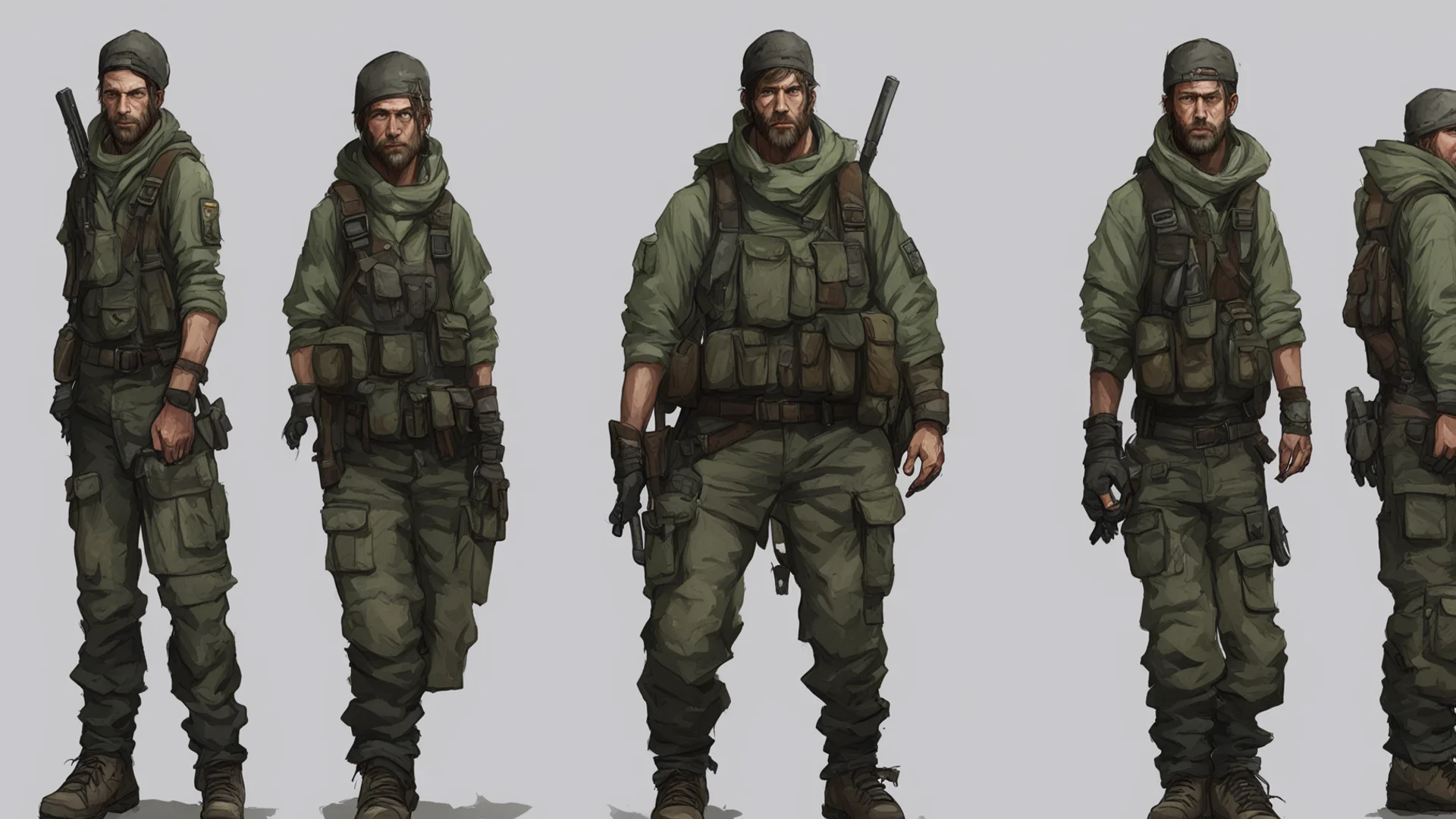 a game character concept art inspired by survival games like dayz  wide