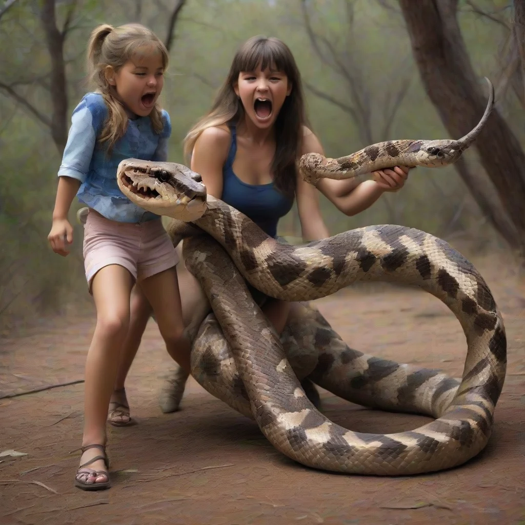 aia giant rattlesnake with a girl whose legs are kicking out of its mouth