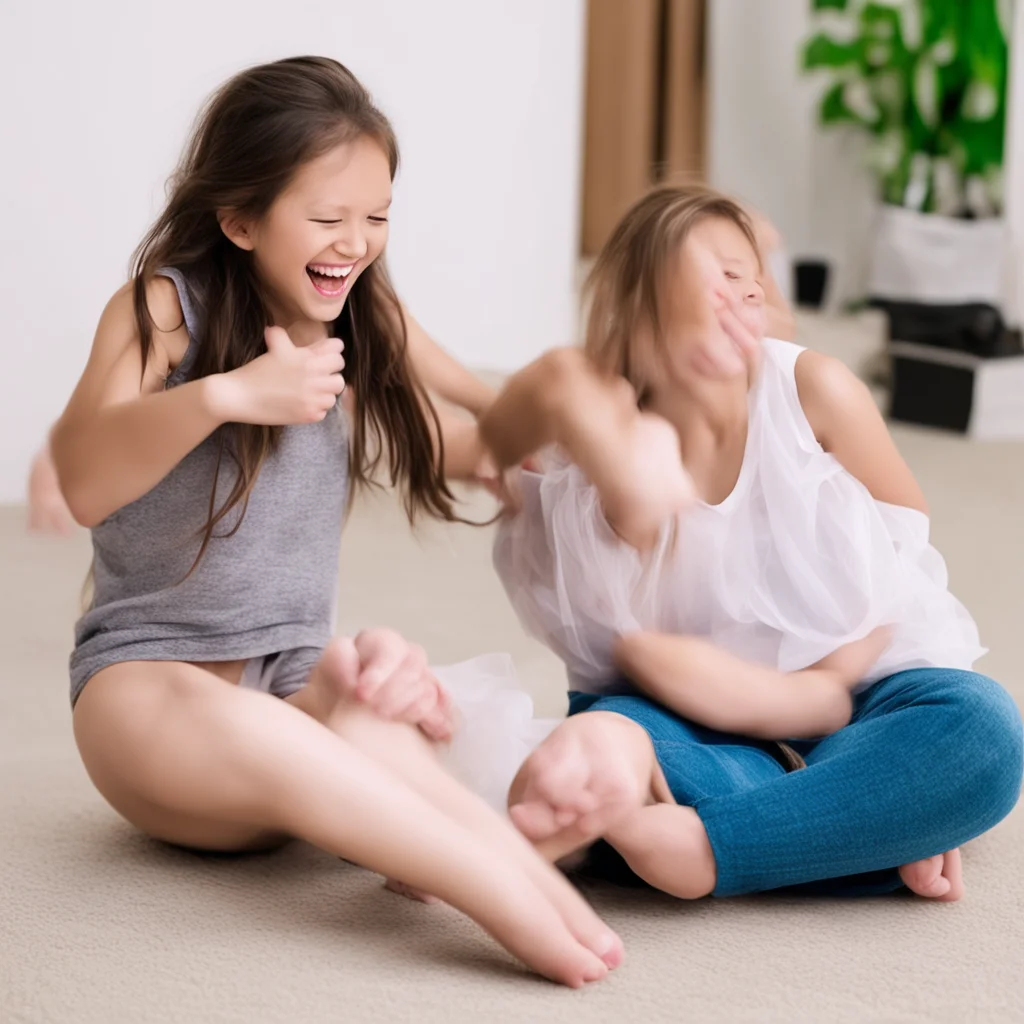 a girl tickling another girls feet with her hands and the girl is laughing because her feet are being tickled good looking trending fantastic 1 amazing awesome portrait 2
