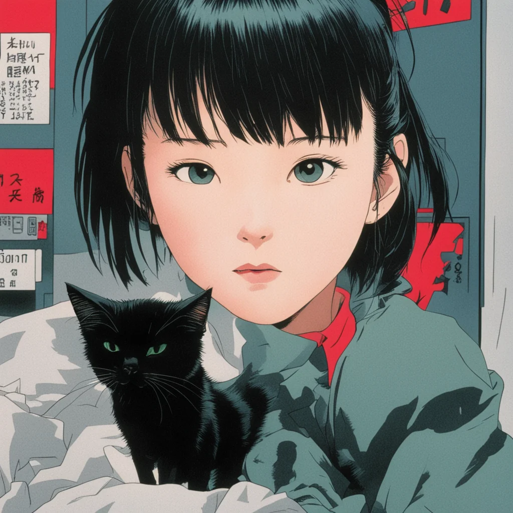a girl with a black cat in a scene from the japanese comic book akira from 1988 amazing awesome portrait 2