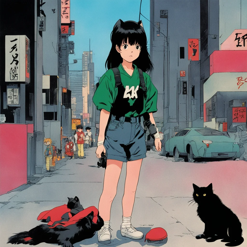 a girl with a black cat in a scene from the japanese comic book akira from 1988 confident engaging wow artstation art 3