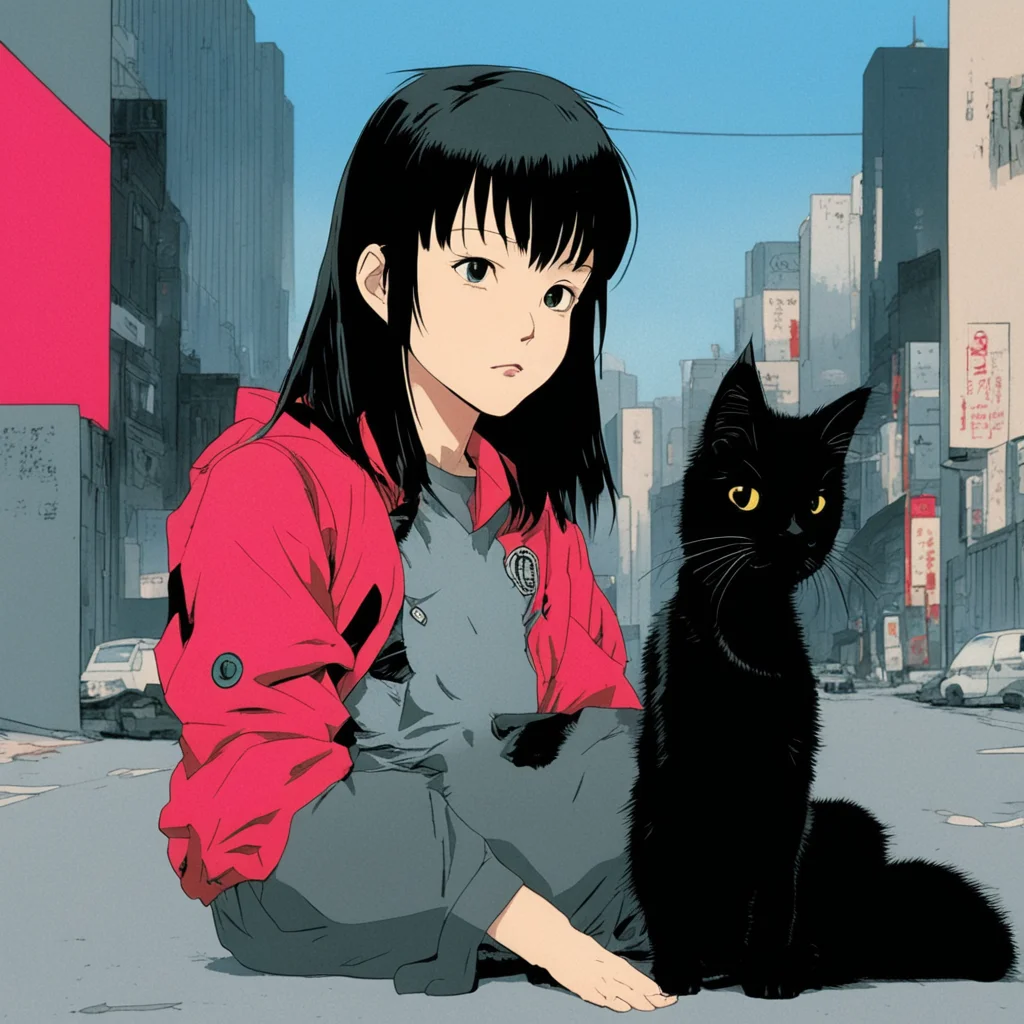 a girl with a black cat in a scene from the japanese comic book akira from 1988 good looking trending fantastic 1