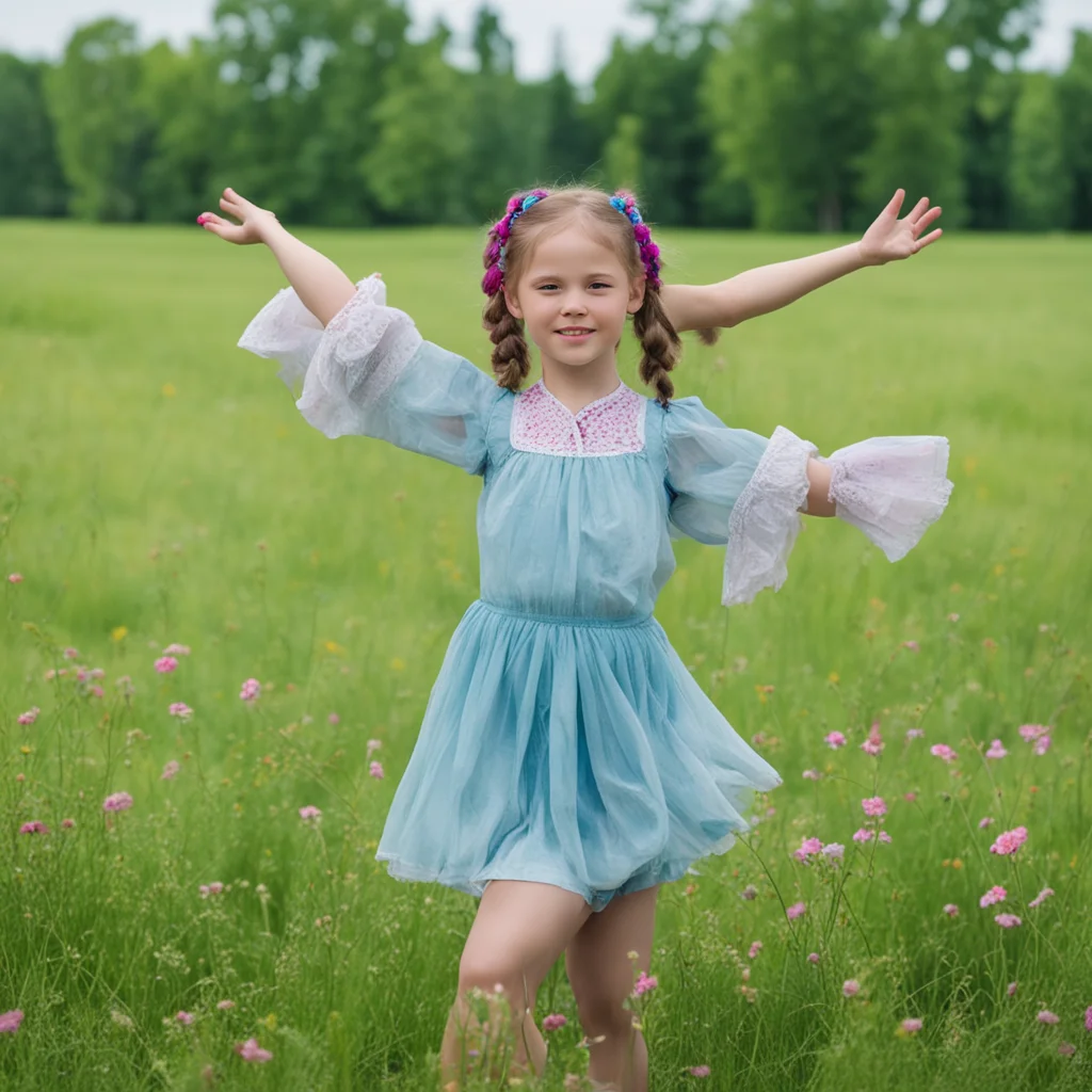 aia girl with two pigtails dances a national dance in a meadow good looking trending fantastic 1