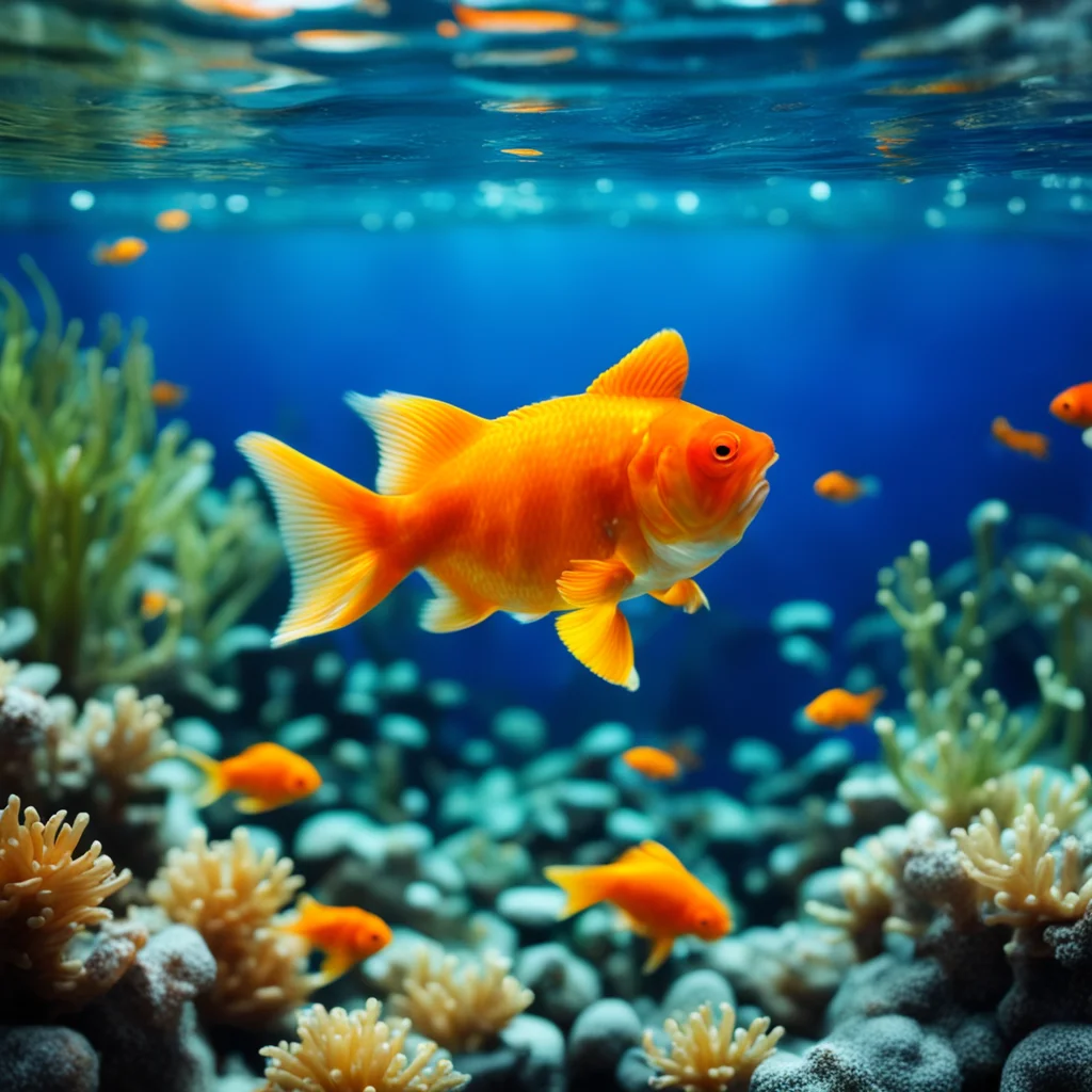 aia goldfish swimming in a beautiful%2C bluish aquarium amazing awesome portrait 2