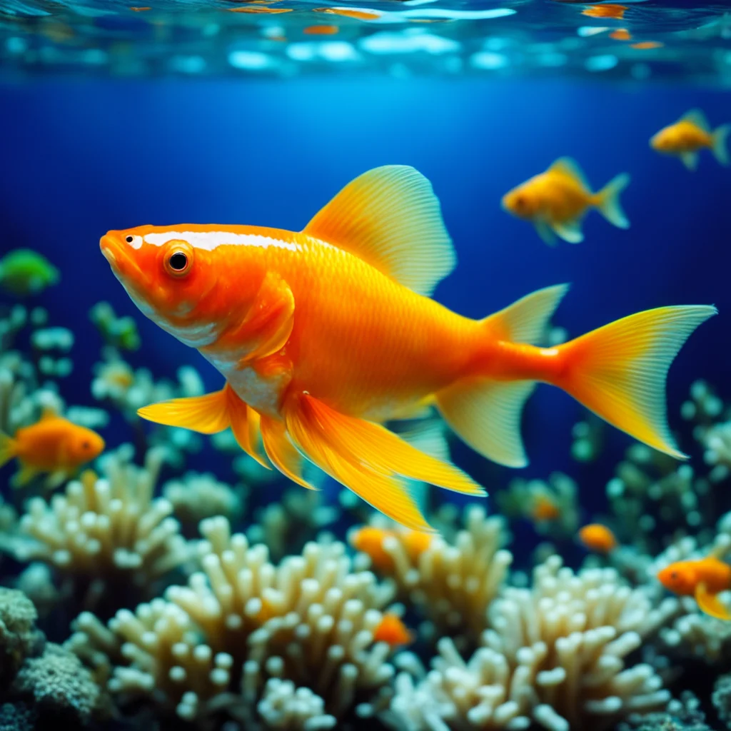 aia goldfish swimming in a beautiful%2C bluish aquarium confident engaging wow artstation art 3