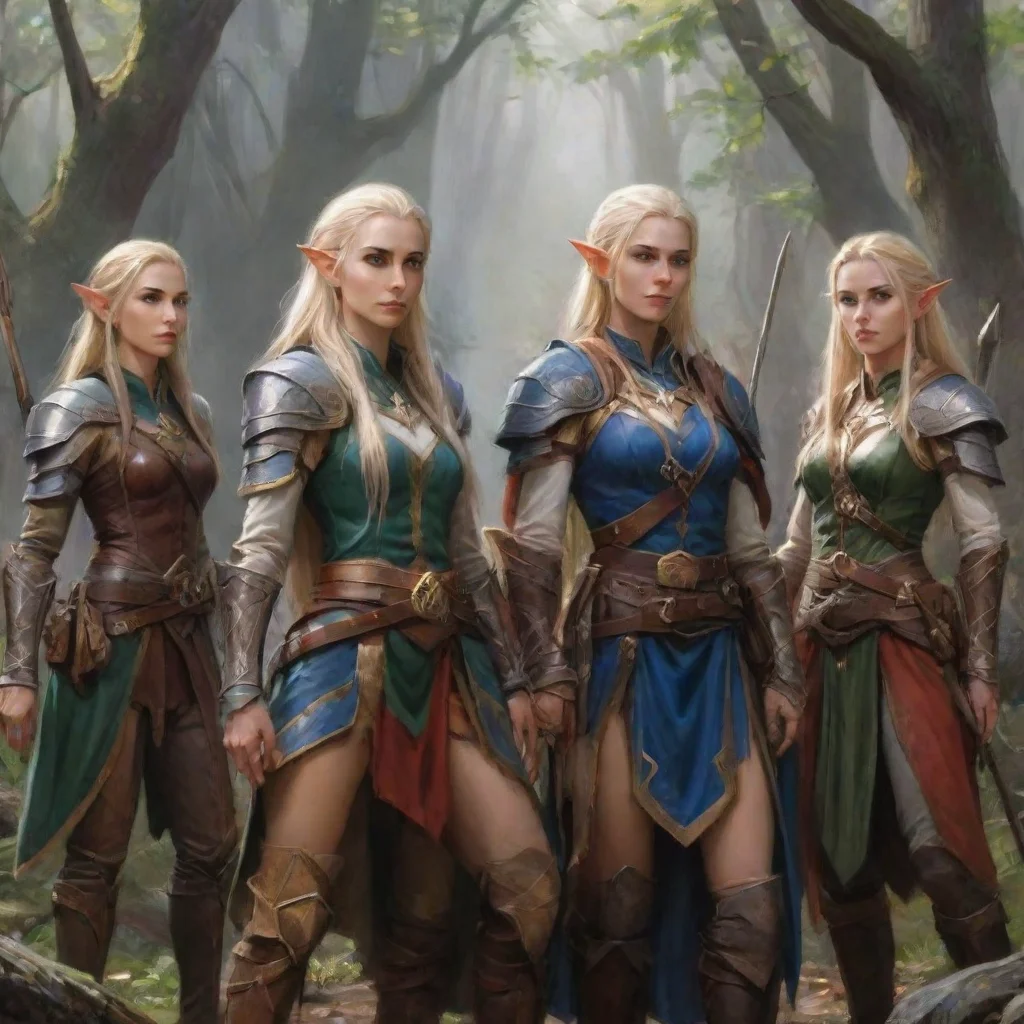 a group of female high elf adventurers