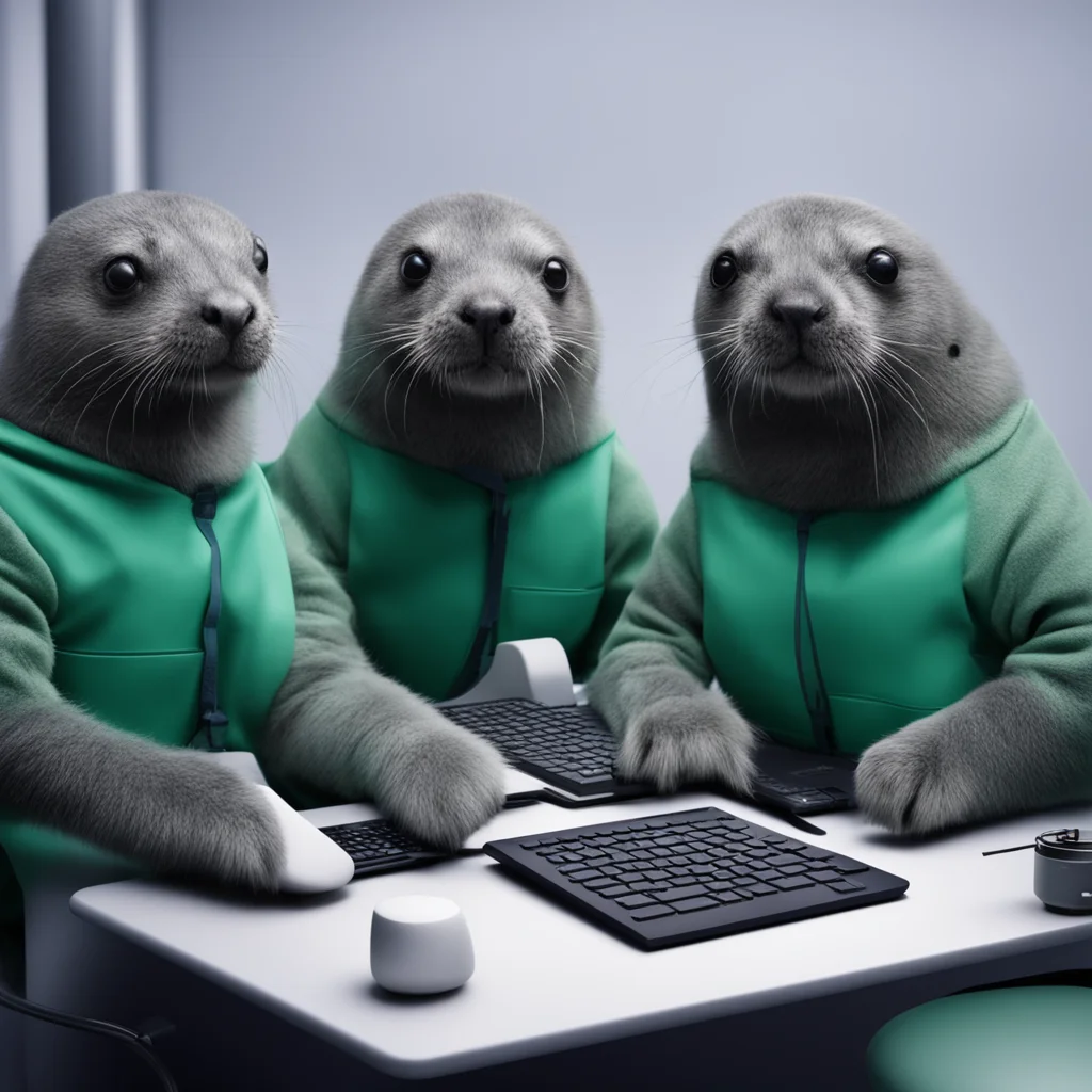 a group of seals using computers with hacker outfits amazing awesome portrait 2