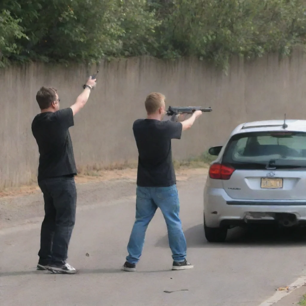 a guy shooting 2 mac 10s in a drive by