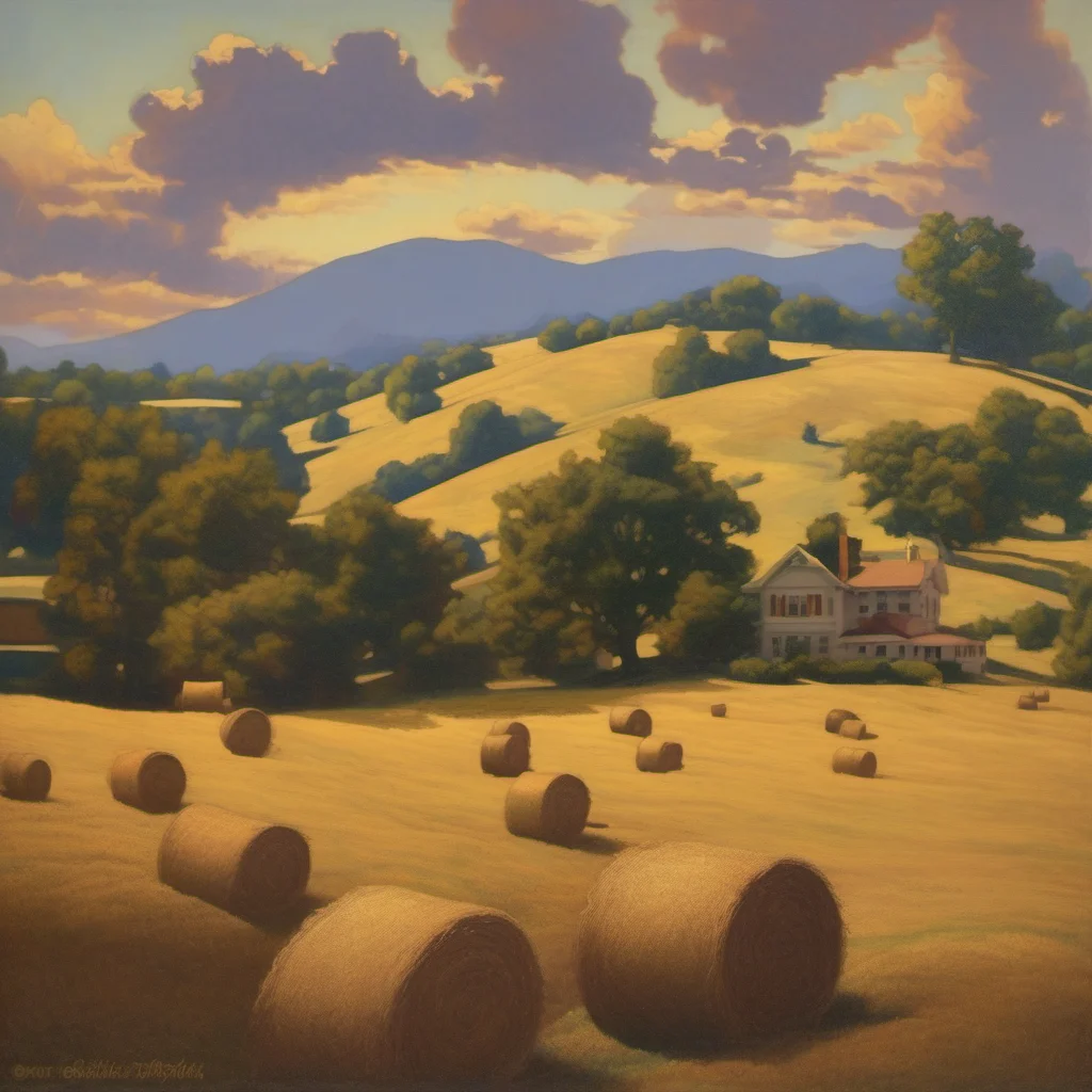 a hayfield in the late afternoon in the style of maxfield parrish  amazing awesome portrait 2