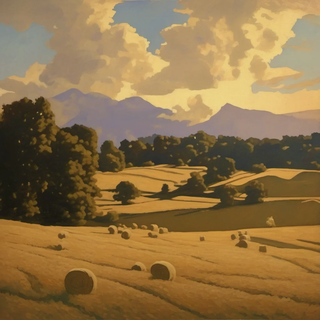 a hayfield in the late afternoon in the style of maxfield parrish  good looking trending fantastic 1