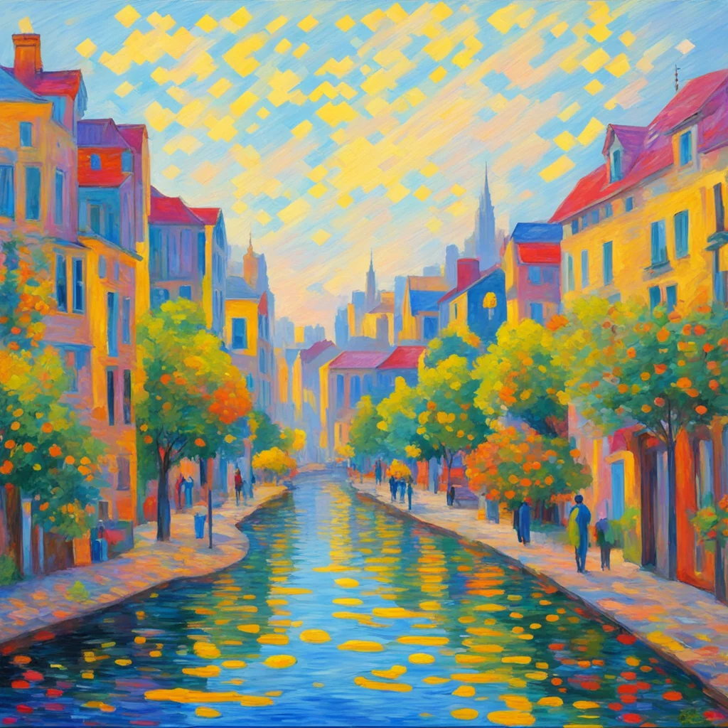 a landscape of city life in the style of monet